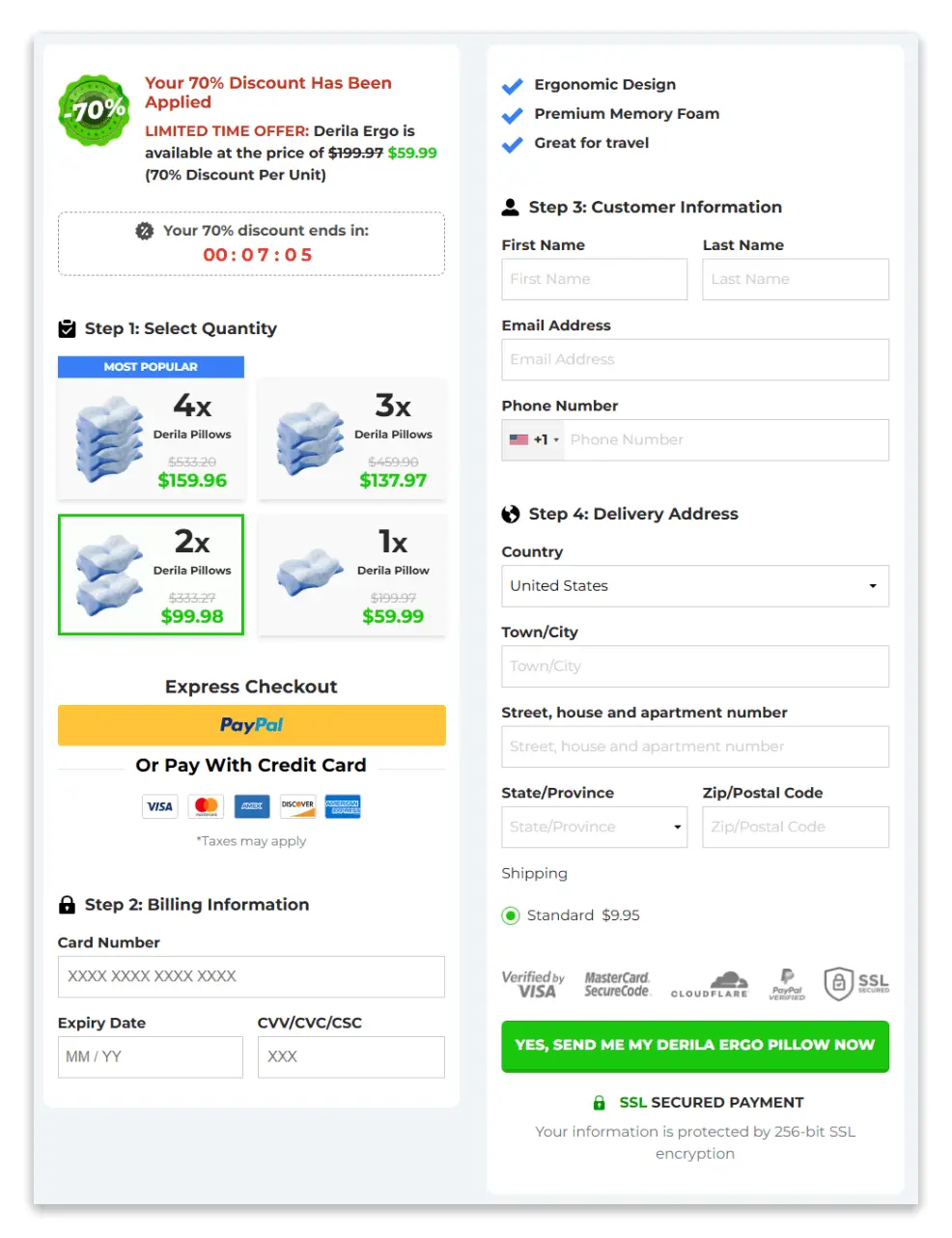Derila Ergo Pillow payment method
